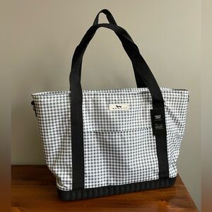 New Scout Gray Gingham Cooler Tote with Black Straps